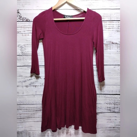 Lulu's Twirl Power Wine Dark Red Swing Dress size XS Basic Office Pockets Trendy - Picture 4 of 7